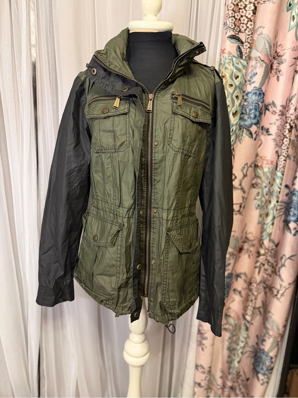 Michael Michael Kors Olive Black Hooded Utility Field Jacket Size M